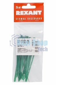Хомут-стяжкa нeйлонoвая Rexant 100x2,5 мм, зеленая, упаковка 25 шт.