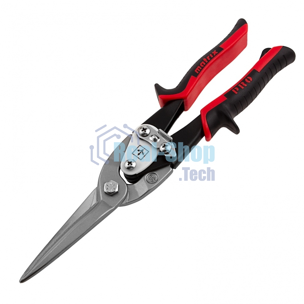 Ножницы по металлу Matrix, удлиненные, 290 мм, прямой рез, CrMo, 2-комп.обрезиненные рук-ки, PRO