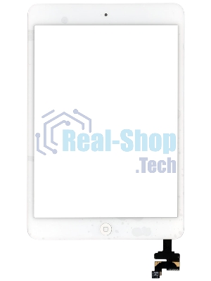 Сенсорное стекло (тачскрин) Ipad mini + stiker + IC с кнопкой Home, белое (A1432 A1454 A1455) OEM