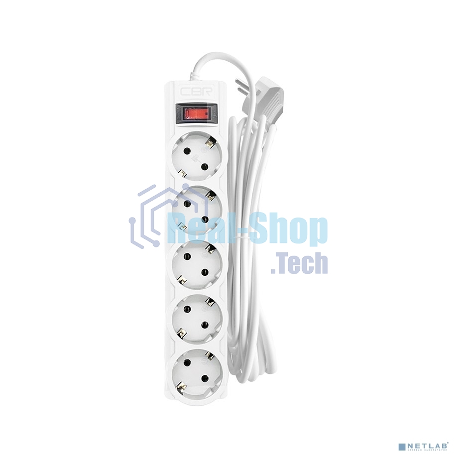 Сетевой фильтр CBR CSF 2505-3.0 White PC, 5 евророзеток, длина кабеля 3 метра, белый (пакет)