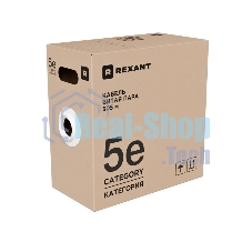 Кабель витая пара Rexant U/UTP, CAT 5e, PE, 4PR, 24AWG, OUTDOOR, SOLID, черный, 305м, серия LIGHT, РФ