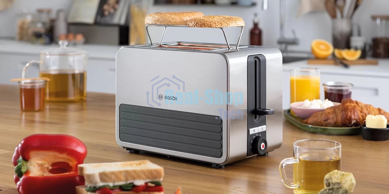 Тостер Bosch TAT7S25 серебристый, 1050 Вт, 2 слота