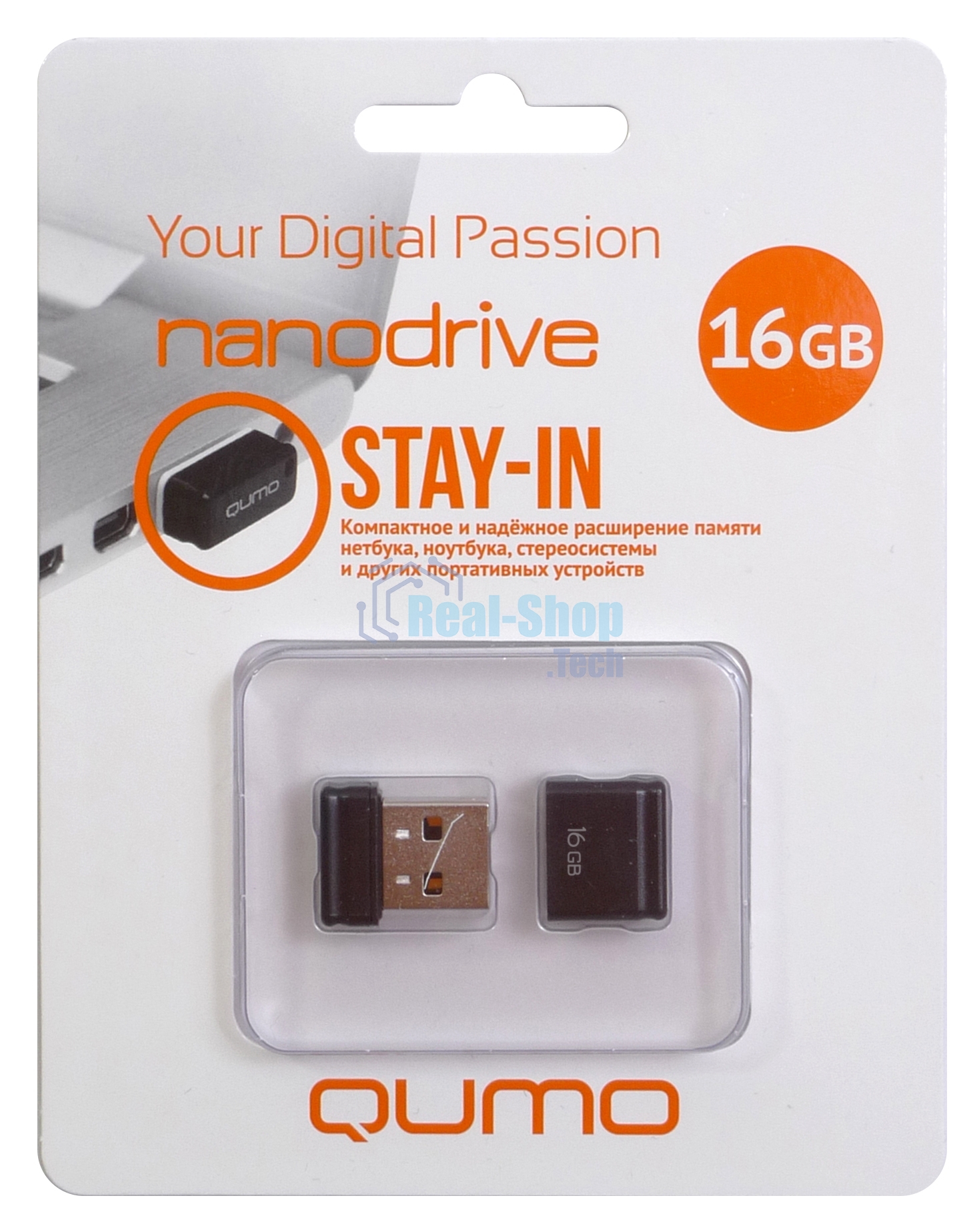 Флешка USB QUMO 16Gb, NANO QM16GUD-NANO-B черный