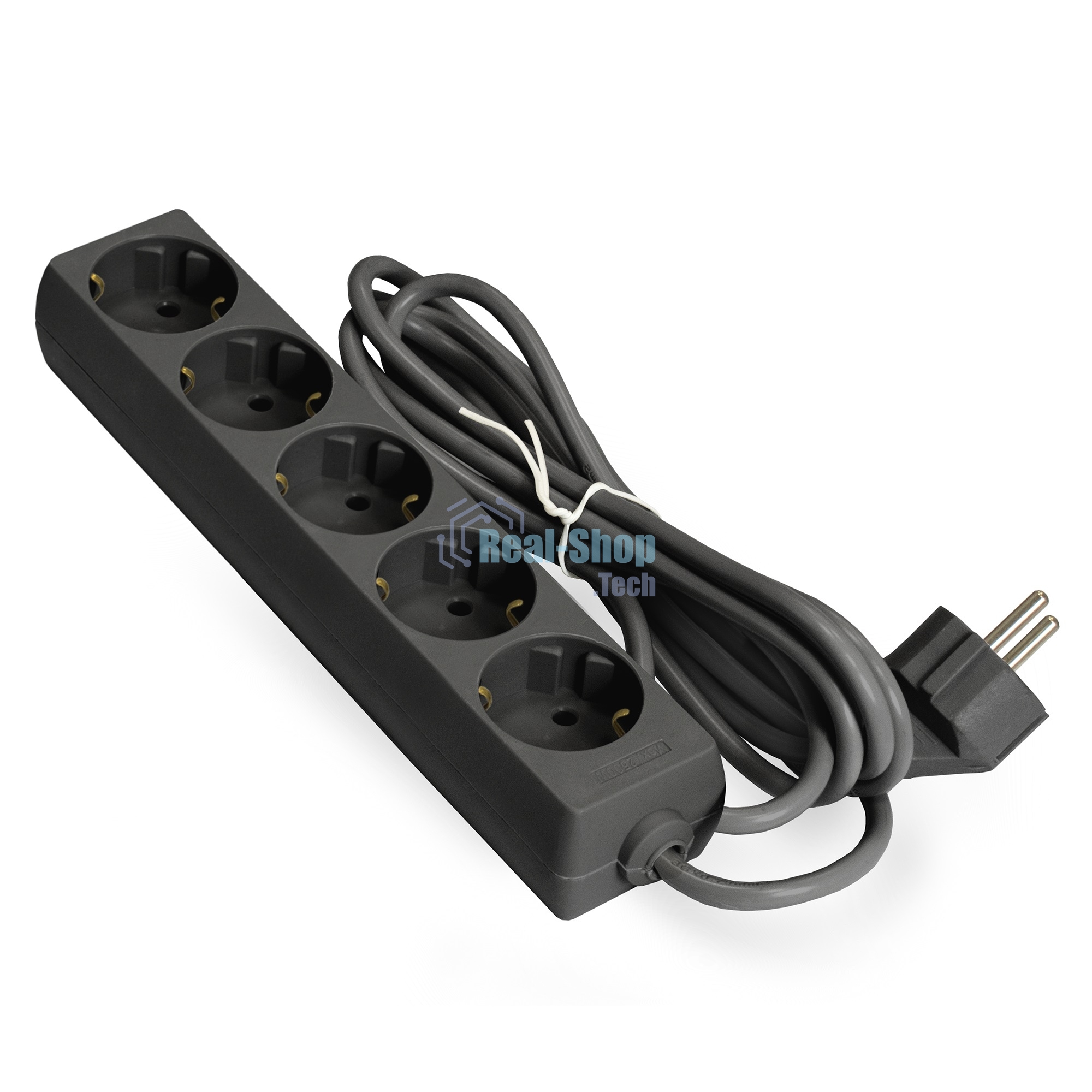 Удлинитель ExeGate ECE-5-5B (EX285825RUS), черный, 5 м, евровилка с заземлением, 5 евророзеток с заземлением, 2200 Вт