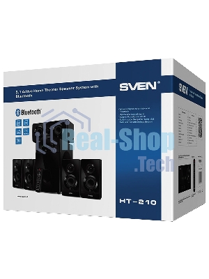 Аудиоколонки SVEN HT-210, черный, акустическая система 5.1, мощность (RMS):50Вт+5x15Вт, Bluetooth, Optical, Coaxial, FM-тюнер, USB/SD, дисплей, ПДУ