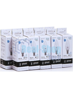 Лампа светодиодная Gauss Elementary 6Вт цок.: E14 свеча 220B 4100K св. свеч. белый. ней. C37 (упак.: 10 шт)