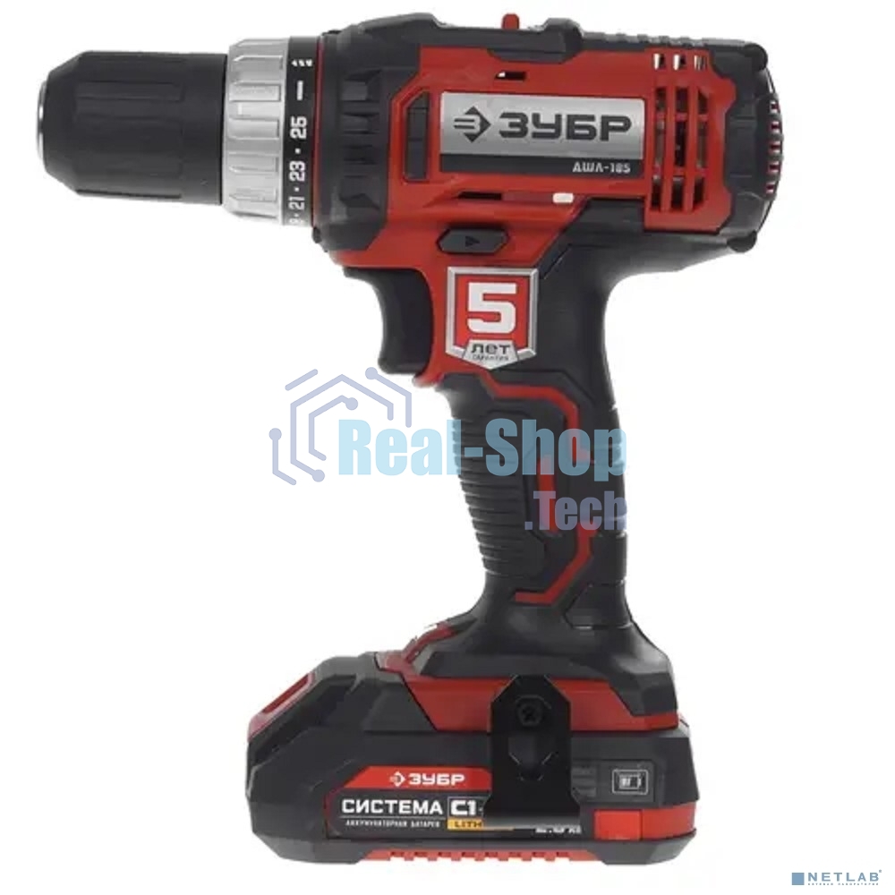 Дрель-шуруповерт аккумуляторная Зубр ДШЛ-185-22, Аккумуляторная, 18В, 2 АКБ, Кейс