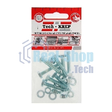 Болт М6х30 с шестигранной головкой цинк. с гайк. и шайб. DIN 933 (уп.8шт) класс прочности 8.8. пакет Tech-Krep 114051