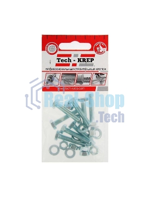 Болт М6х30 с шестигранной головкой цинк. с гайк. и шайб. DIN 933 (уп.8шт) класс прочности 8.8. пакет Tech-Krep 114051