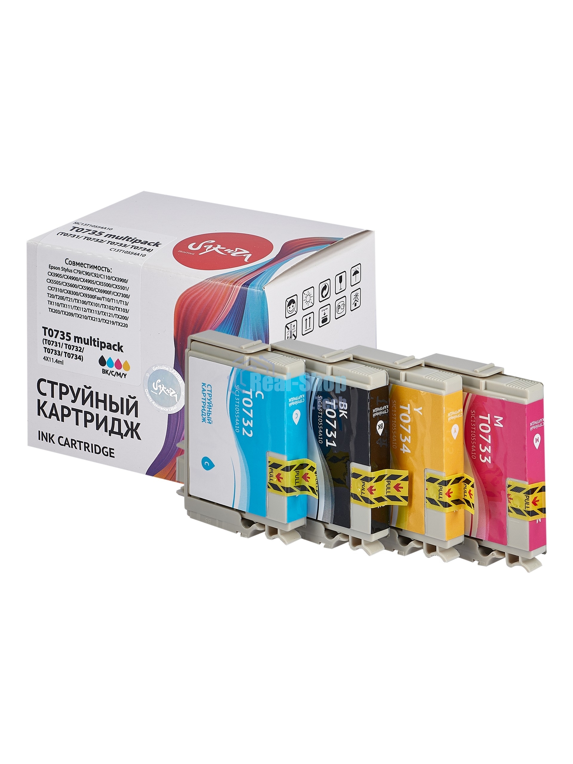 Набор струйных картриджей Sakura C13T10554A10 (T0735 BK/C/M/Y) для Epson, мультипак, 11,4 мл., 490 к.