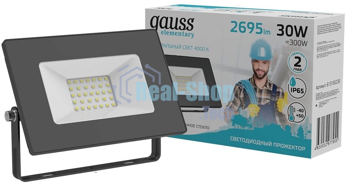Прожектор светодиодный Gauss Elementary 30W 2695lm 4000К 200-240V IP65 черный LED
