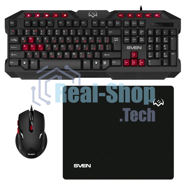 Комплект клавиатура + мышь SVEN GS-9200 игровые клавиатура, мышь и коврик
