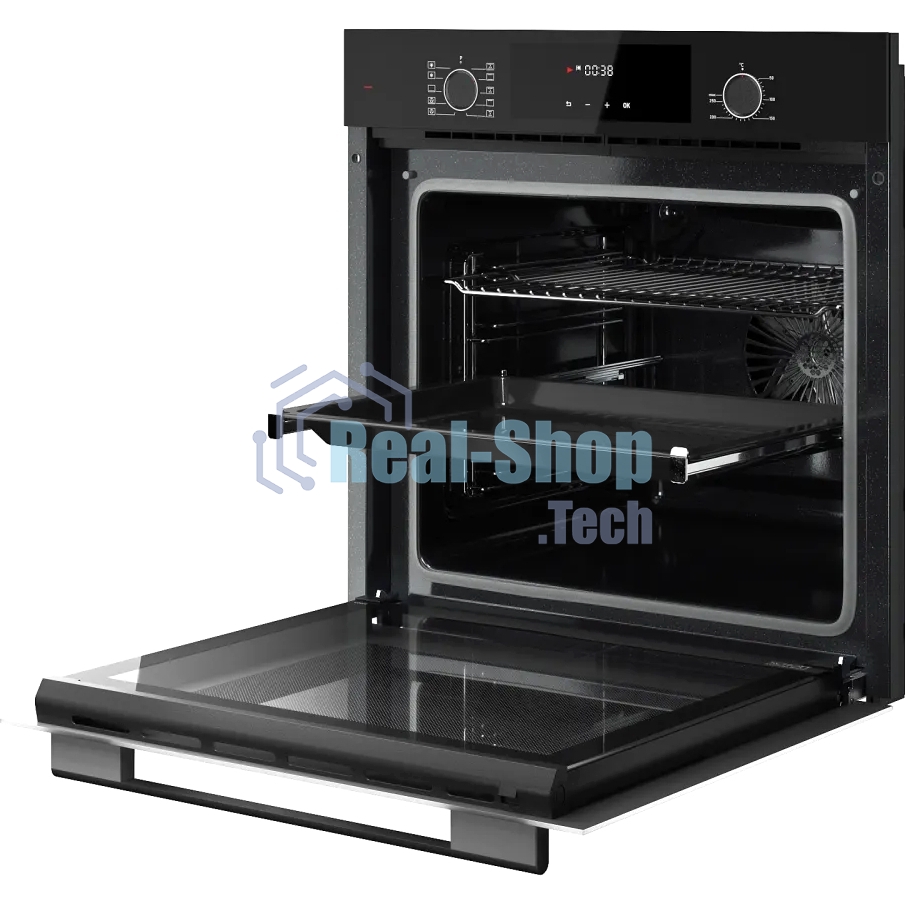 Встраиваемый духовой шкаф Kuppersberg HF 609 B, High-Tech, объем 80 л, 10 режимов работы, телескопические направляющие, цифровой таймер, 2 стекла в дверце, утапливаемые переключатели, энергоэффективность А, черный