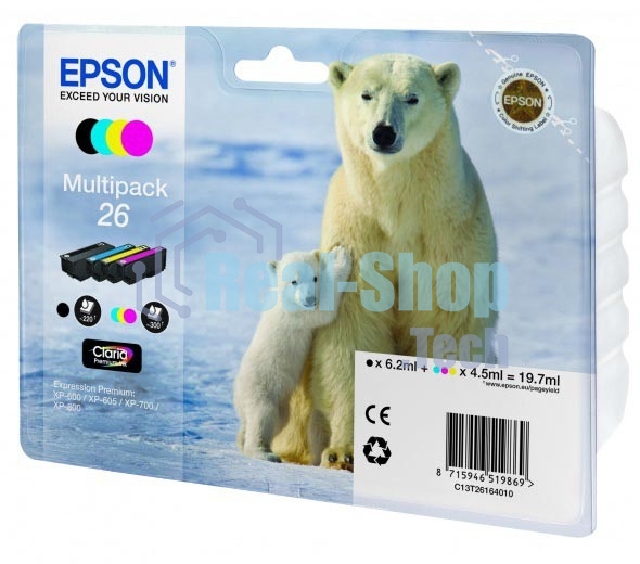 Картридж струйный Epson C13T26164010 черный/голубой/желтый/пурпурный набор карт. (200 стр 17 мл ) для Epson XP-600/605/700/710/800