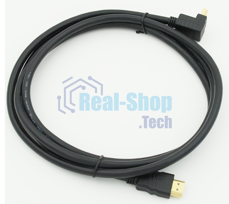 Кабель HDMI 2м, 19pin to 19pin, 1 угловой разъем, черный 