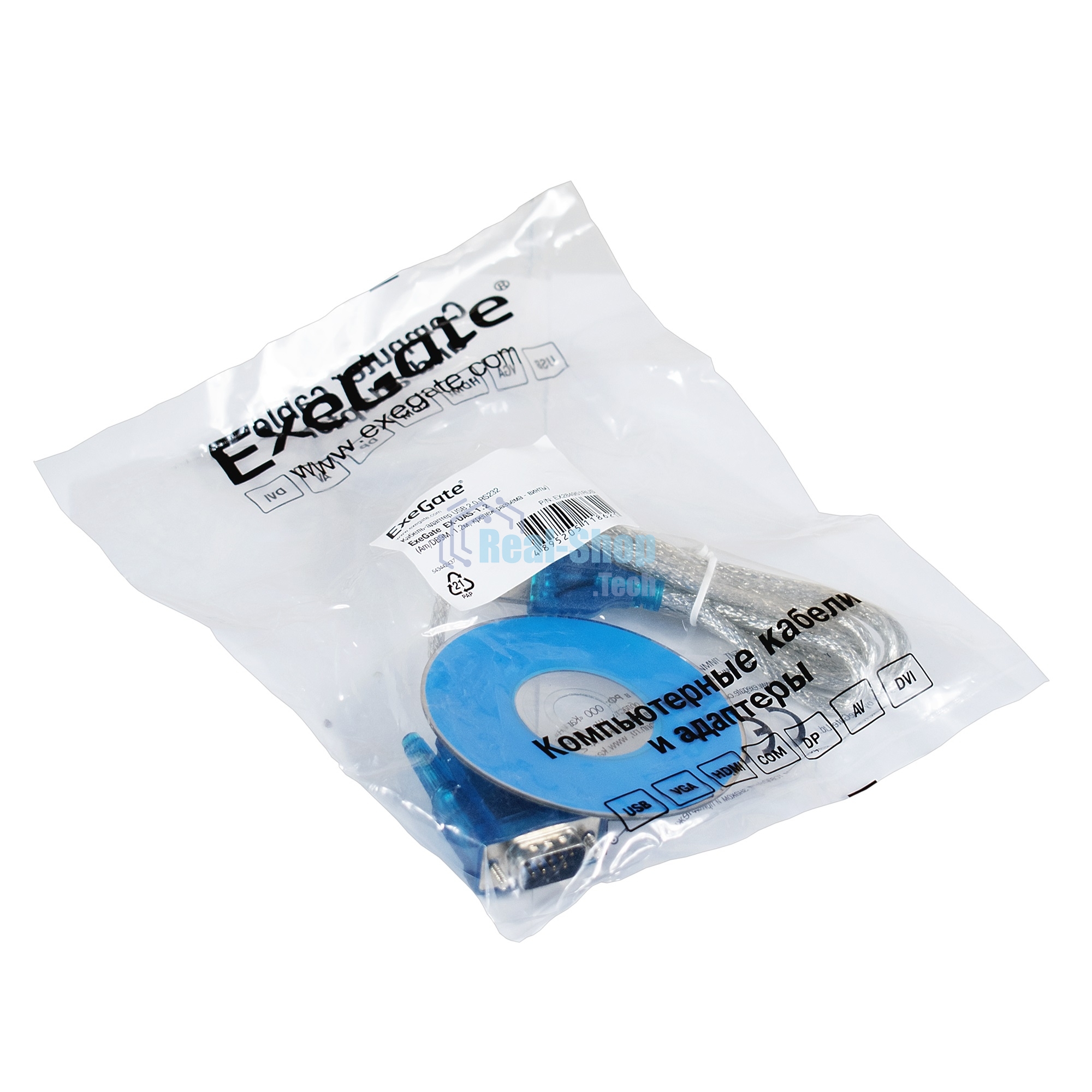 Кабель-адаптер ExeGate EX284950RUS USB 2.0-RS232 ExeGate EX-UAS-0.8 (Am/DB9M, 0,8м, крепеж разъема - винты)