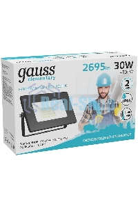 Прожектор светодиодный Gauss Elementary 30W 2695lm 4000К 200-240V IP65 черный LED