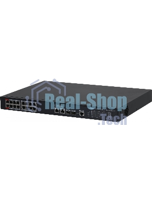 Коммутатор 20-портовый гигабитный управляемый с PoE Dahua DH-S4220-16GT-240, уровень L2, 16xRJ45 1Gb PoE, 2xRJ45 1Gb, 2xSFP 1Gb, суммарно до 240Вт, коммутация 56 Гбит/с, MAC-таблица 8к, металл
