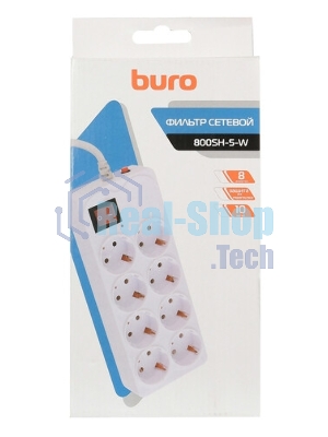 Сетевой фильтр Buro 800SH-1.8-W 1.8 м, 8 розеток, белый, коробка