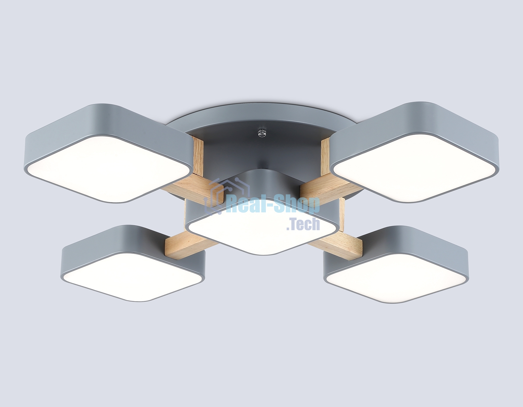 Светильник Ambrella light FL4882/5 GR/WD серый/дерево 90W 3000-6000K 675*675*110 (без ПДУ)