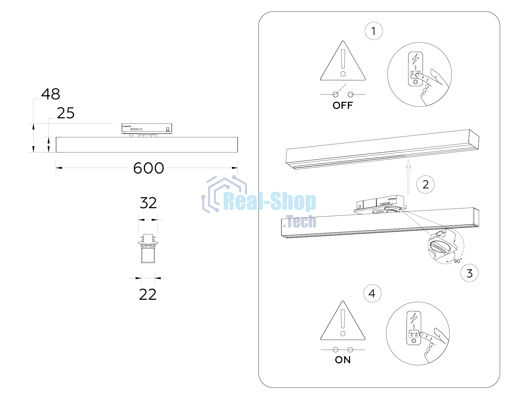 Трековый однофазный светильник Ambrella light GL6769 WH белый LED 24W 3000K 600*22*48