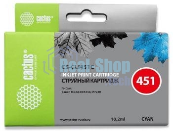 Картридж струйный Cactus CS-CLI451C голубой (10,2 мл) для Canon MG 6340/5440/IP7240