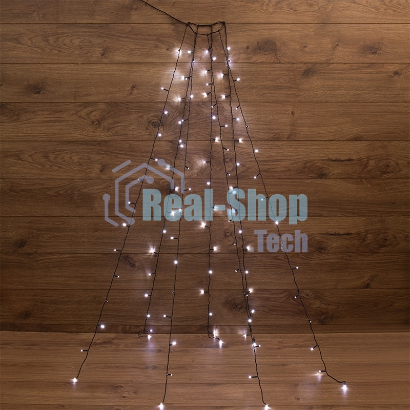 Елочная гирлянда с кольцом, 7 нитей по 1,5 метра, цвет диодов белый, не соединяется