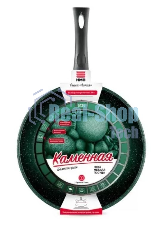 Сковорода НЕВА-МЕТАЛЛ 16128 Каменная 28 см, Балтик грин н/р