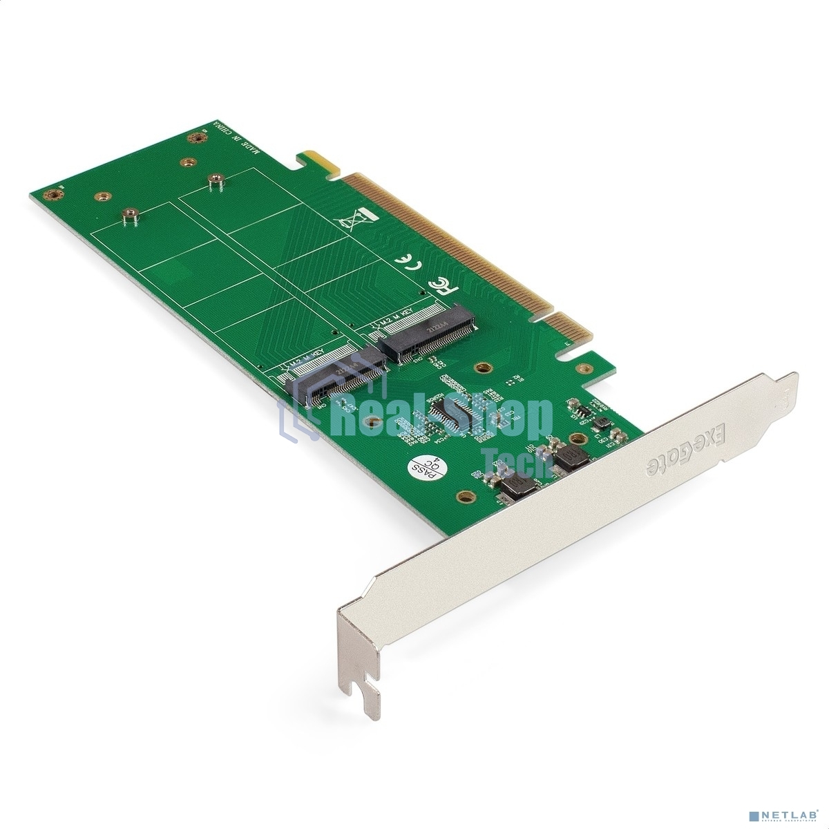 Переходник ExeGate EXE-597E4 (4 x M.2 M key -> PCI-E x16 v3.0, для установки четырех SSD M.2 2230/2242/2260/2280/22110 M key NGFF в слот PCI-E, материнская плата должна быть c функции Bifurcation PCI-E)
