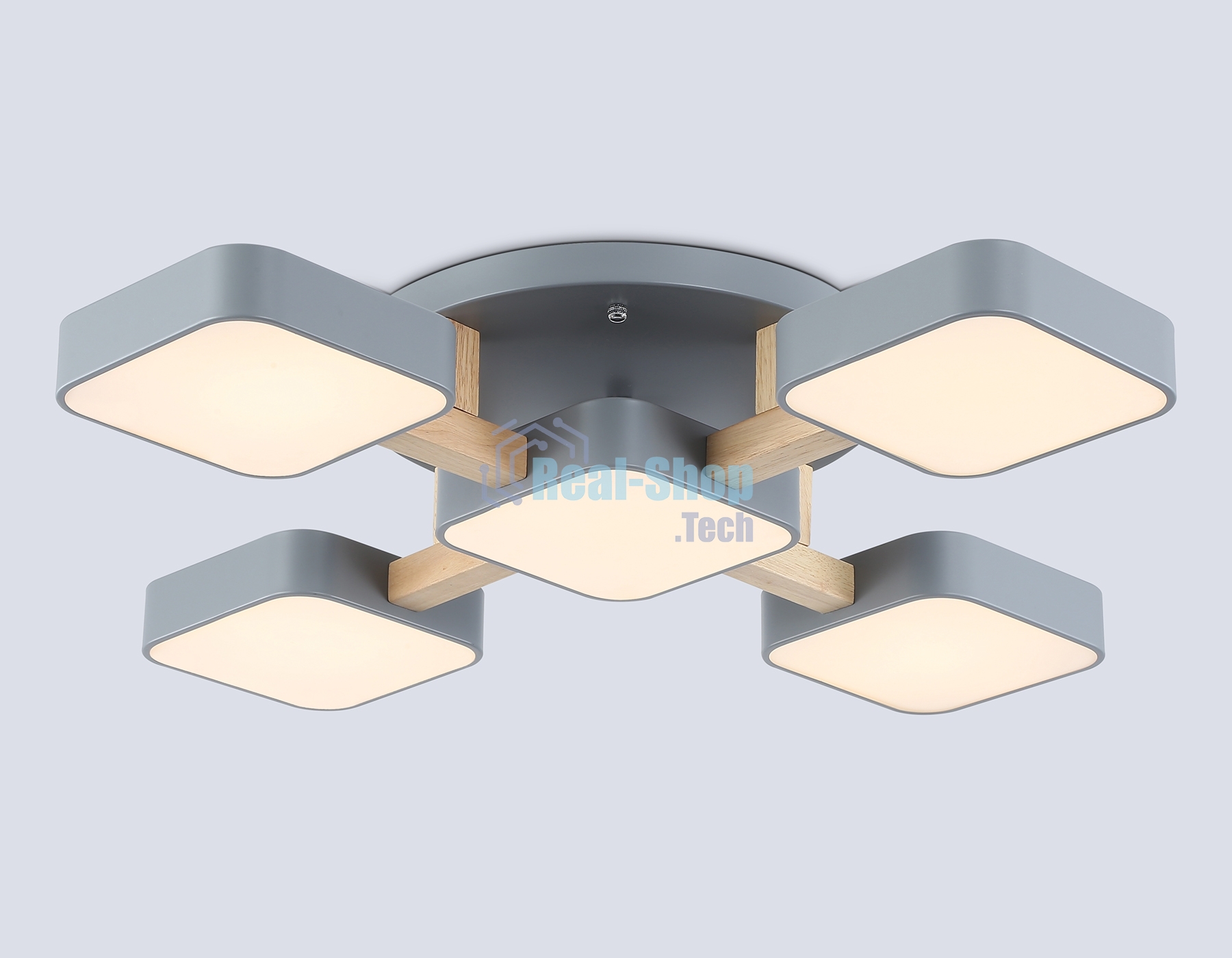 Светильник Ambrella light FL4882/5 GR/WD серый/дерево 90W 3000-6000K 675*675*110 (без ПДУ)