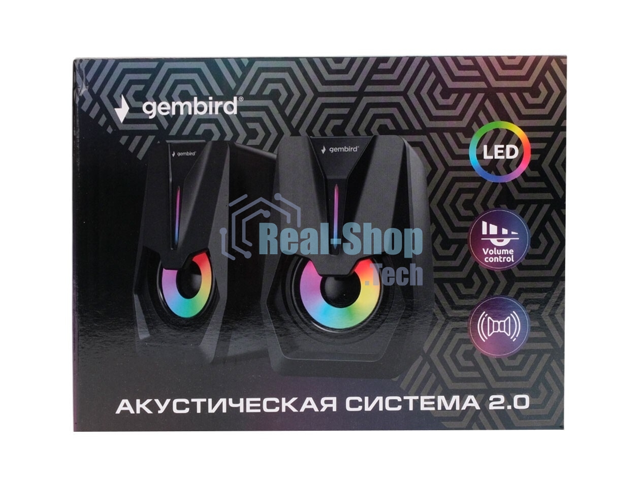 Акустическая система 2.0 Gembird SPK-303, 6Вт, пластик, рег.громкости, LED подсветка, черный