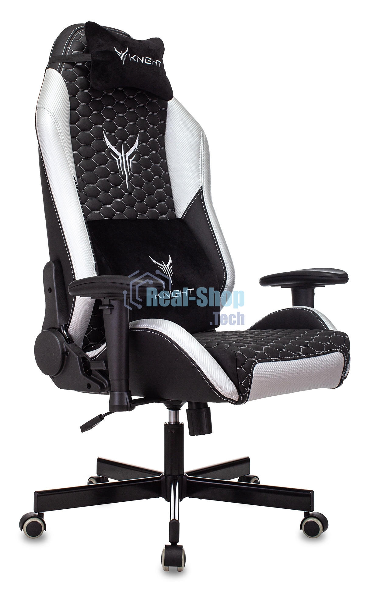 Кресло игровое Knight Neon черный/серебряный соты эко.кожа с подголов. крестовина металл