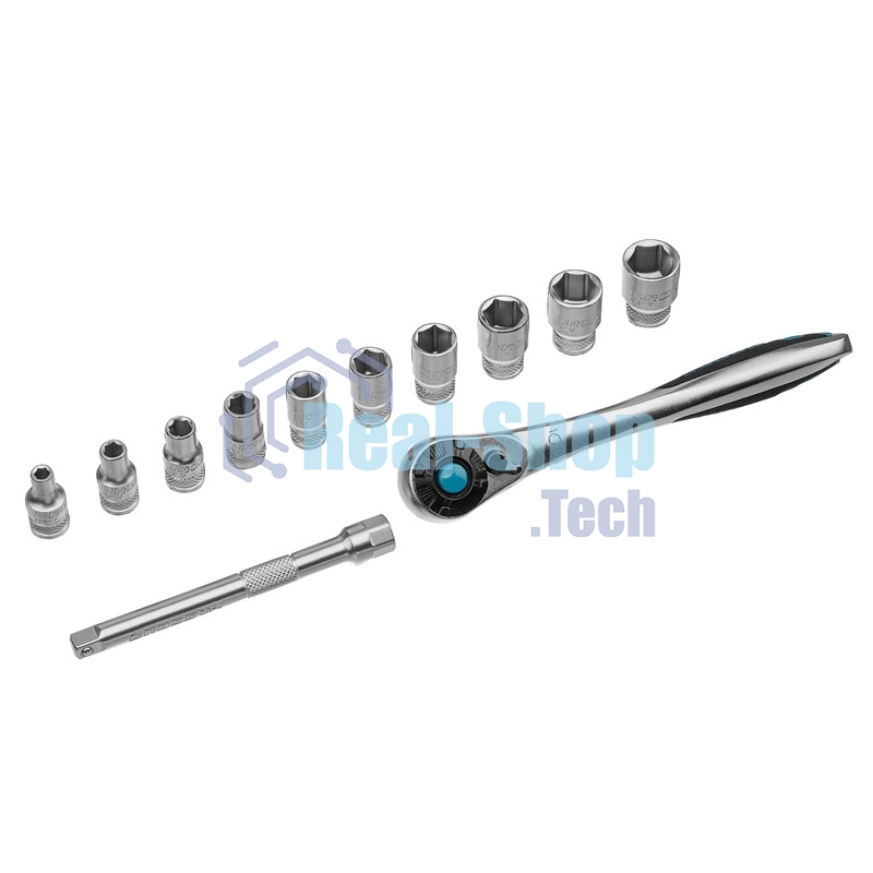 Набор торцевых головок Gross, трещотка 120 зубьев, 12 предметов, 1/4