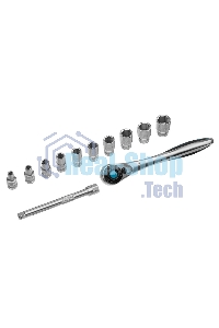 Набор торцевых головок Gross, трещотка 120 зубьев, 12 предметов, 1/4