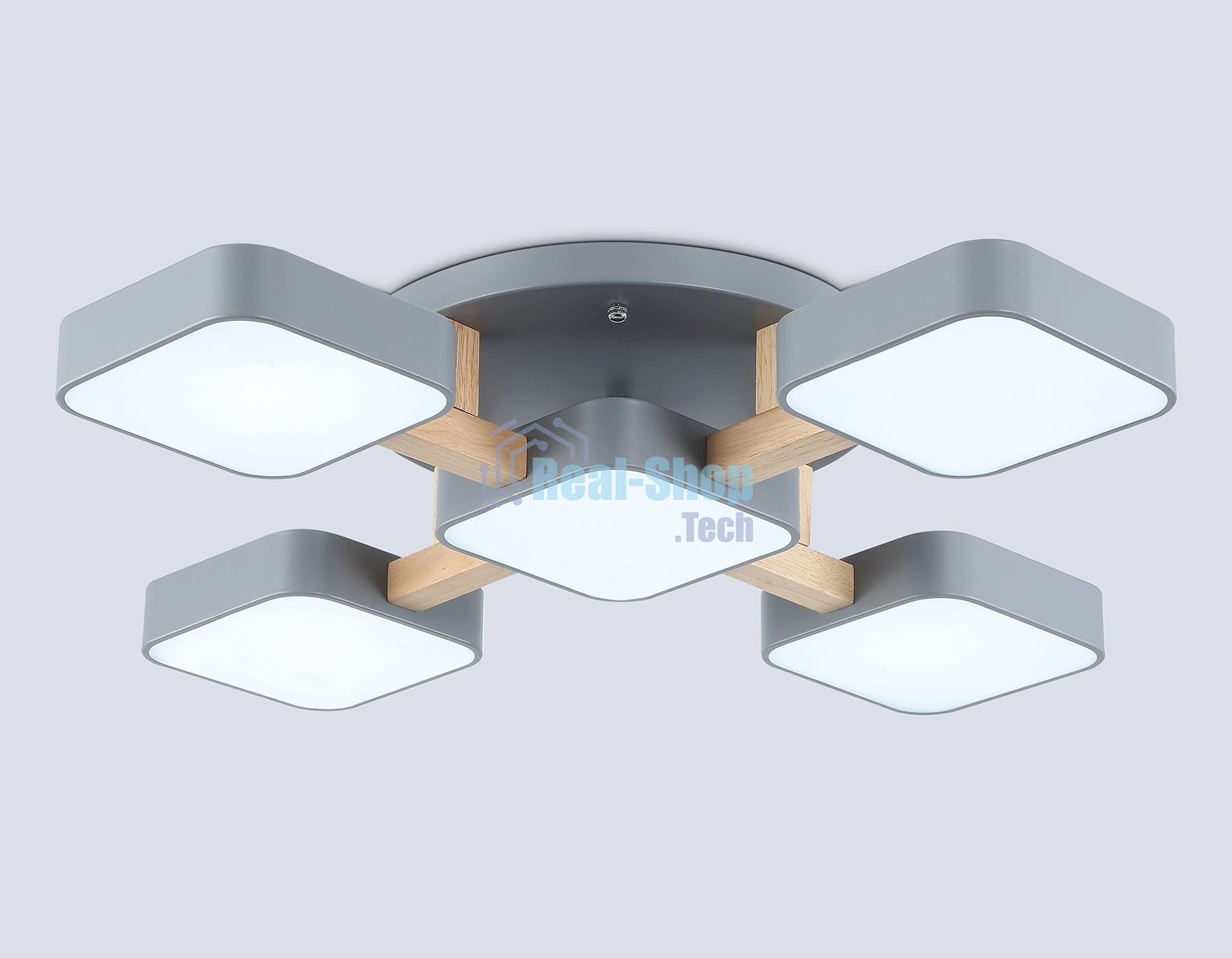 Светильник Ambrella light FL4882/5 GR/WD серый/дерево 90W 3000-6000K 675*675*110 (без ПДУ)