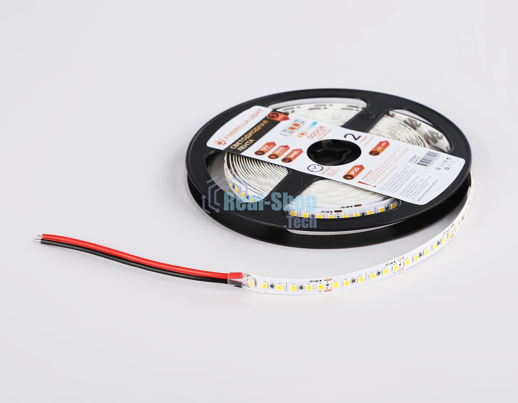 Светодиодная лента Ambrella light GS1301 2835 180Led/ 14.4W m/ 12V IP20 3000K/ 5000*8*1.2mm (2 конт.)