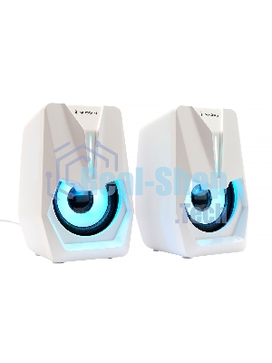 Акустическая система 2.0 Gembird SPK-303-W, 6Вт, пластик, рег.громкости, LED подсветка, белый