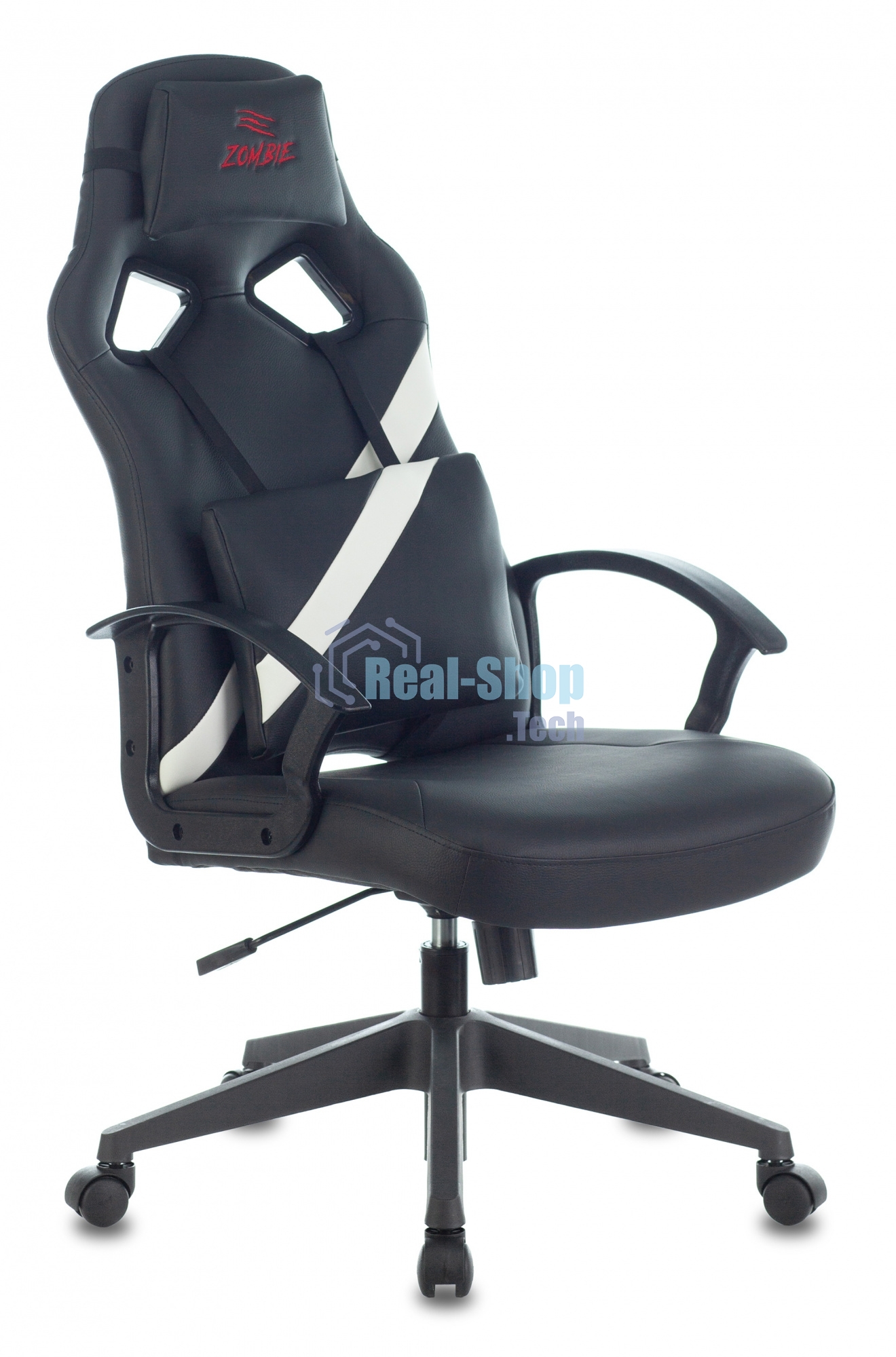 Кресло игровое Zombie DRIVER черный/белый, искусственная кожа, с подголов. крестовина пластик