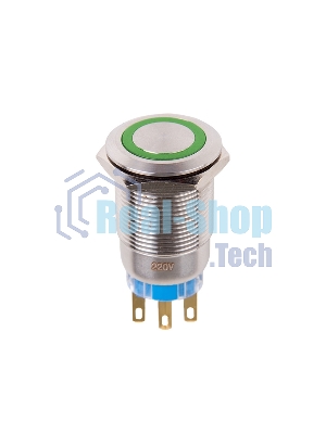 Кнопка антивандальная Rexant Ø19 250В Фикс (5с) ON-OFF/OFF-ON подсв/зеленая