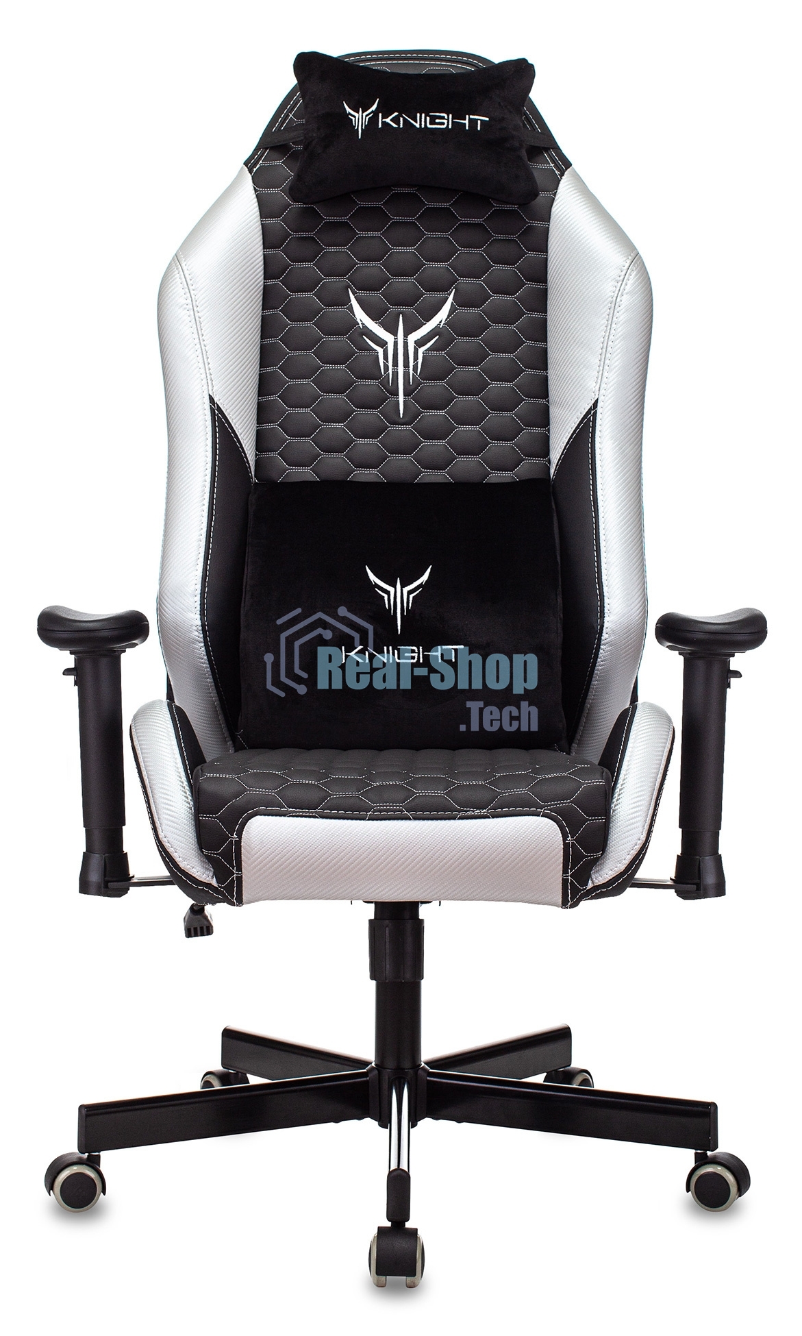 Кресло игровое Knight Neon черный/серебряный соты эко.кожа с подголов. крестовина металл