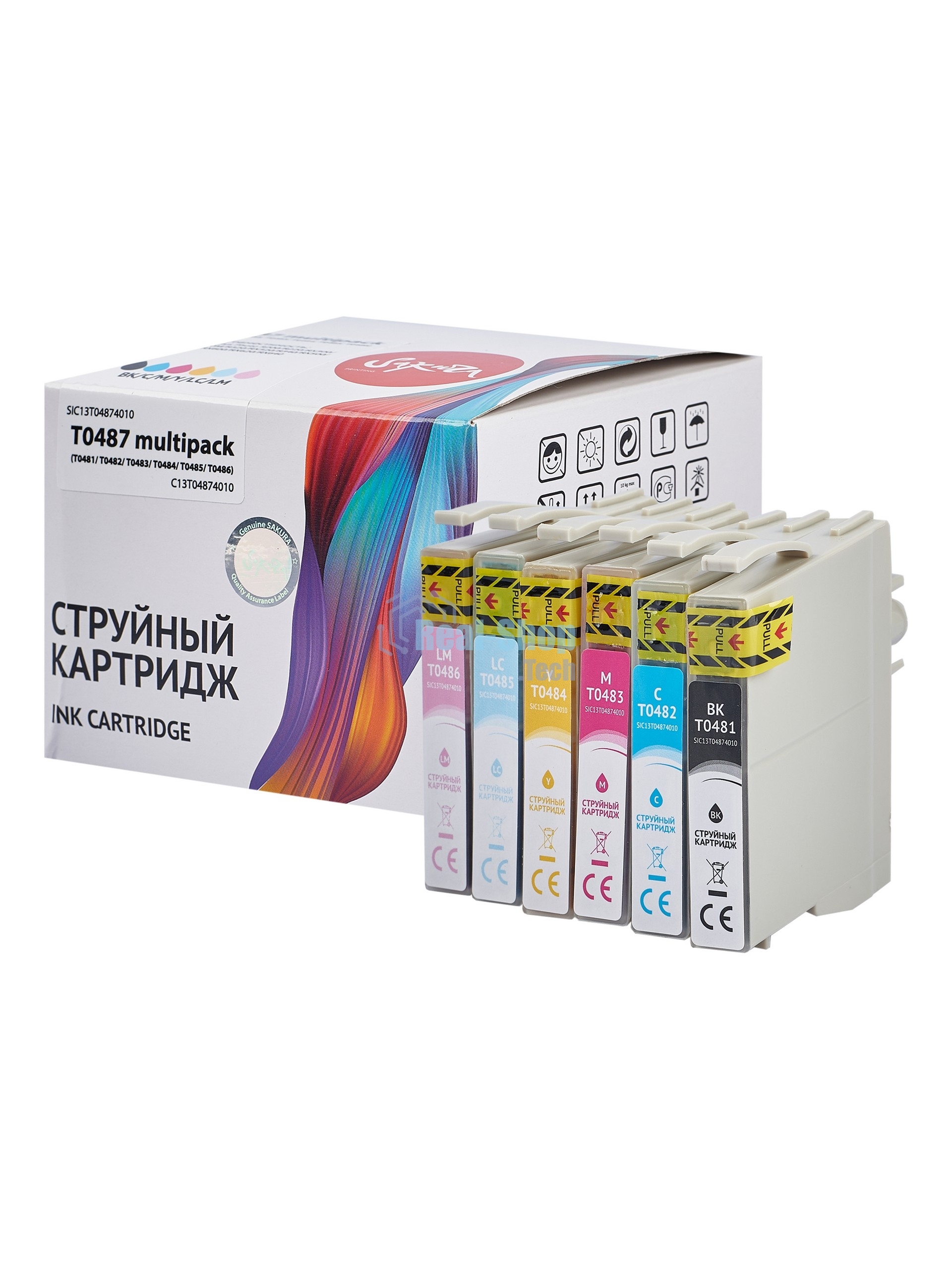 Набор струйных картриджей Sakura C13T04874010 (T0487-T0481/T0482/T0483/T0484/T0485/T0486) для Epson, мультипак, 16 мл., 460 к.