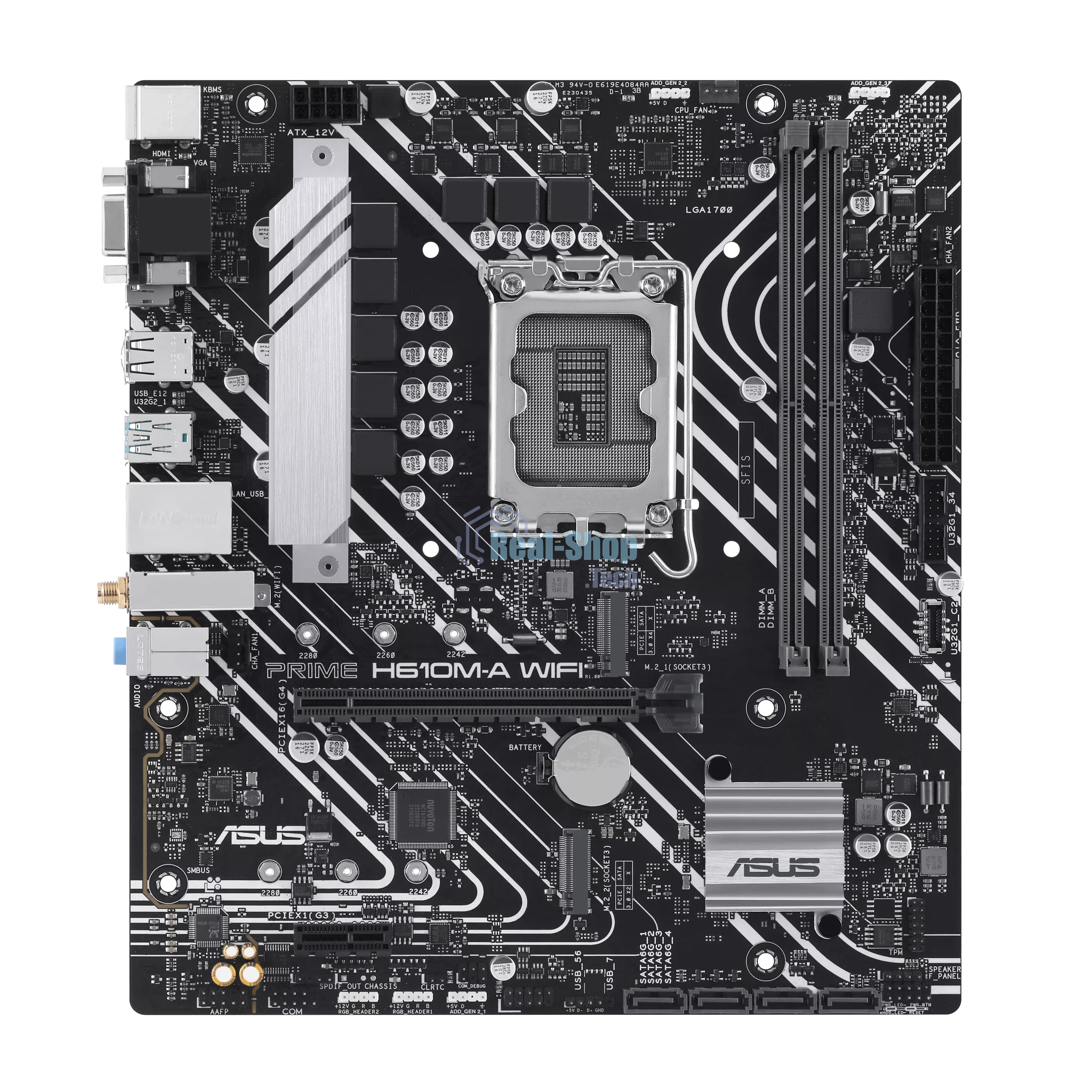 Материнская плата ASUS PRIME H610M-A WIFI, LGA 1700, Intel H610, 2xDDR5, 4xSATA, 2xM.2, 1xPCIe 4.0 x16, 1xDP, 1xHDMI, 1xVGA, 1x1Gb LAN, 1xUSB 3.2 Gen 2, 4xUSB 2.0, 3x3.5 мм, 7.1, mATX
