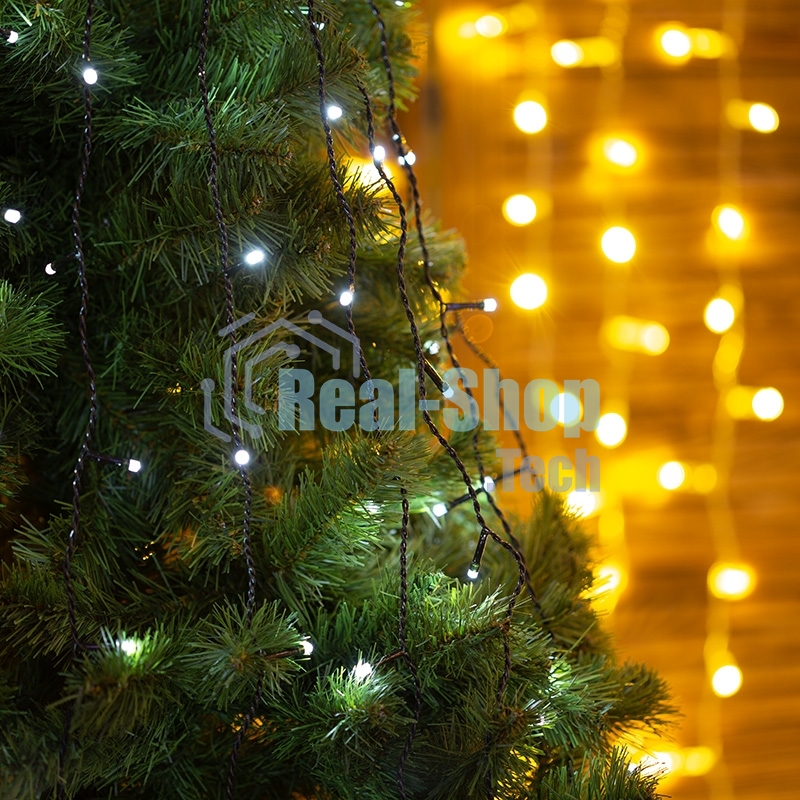 Елочная гирлянда с кольцом, 7 нитей по 1,5 метра, цвет диодов белый, не соединяется