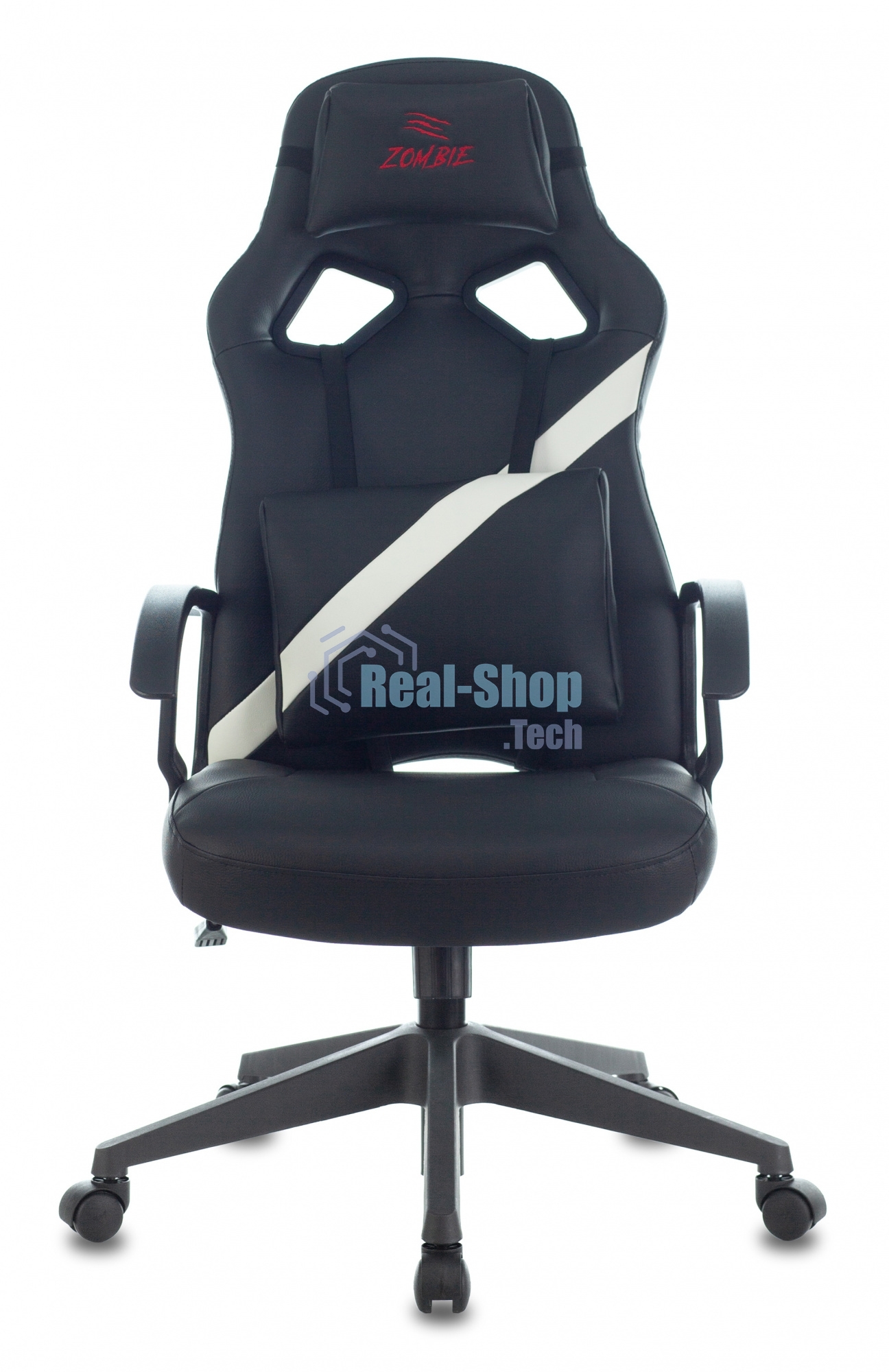 Кресло игровое Zombie DRIVER черный/белый, искусственная кожа, с подголов. крестовина пластик