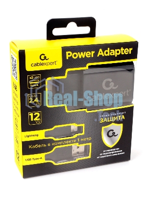 Сетевое зарядное устройство Cablexpert MP3A-PC-36 USB 2 порта, 2.4A, черный + кабель 1м lightning