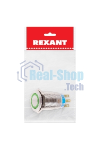 Кнопка антивандальная Rexant Ø19 250В Фикс (5с) ON-OFF/OFF-ON подсв/зеленая