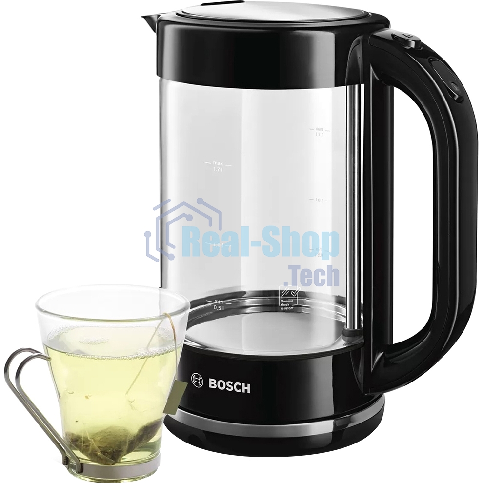Чайник электрический Bosch TWK70B03 1.7л. 2400Вт черный (корпус: стекло)