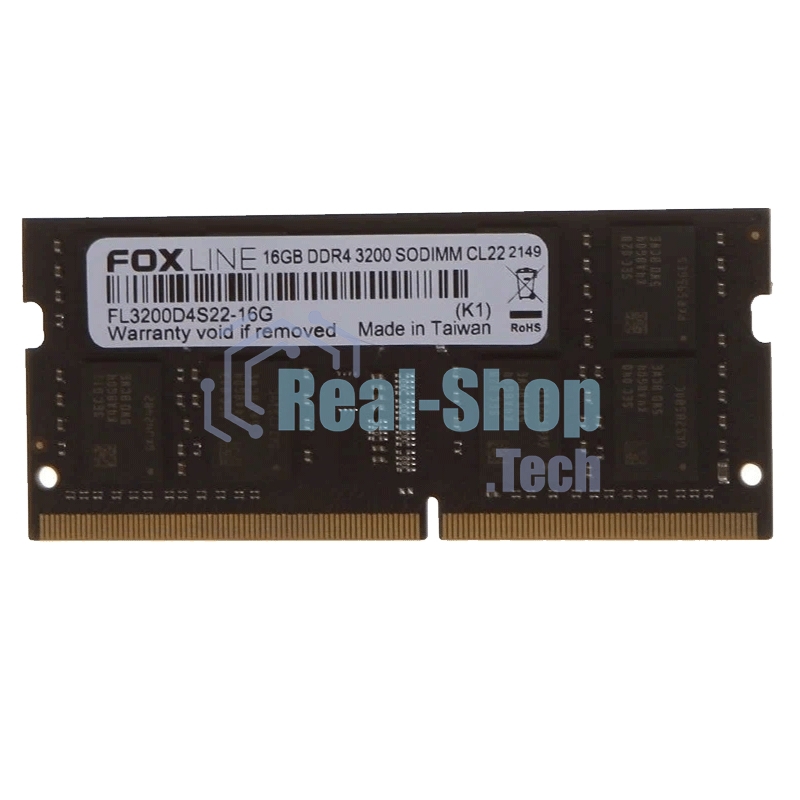 Оперативная память Foxline, DDR4, 16GB (1x16 GB), 3200 MHz, CL22, SO-DIMM