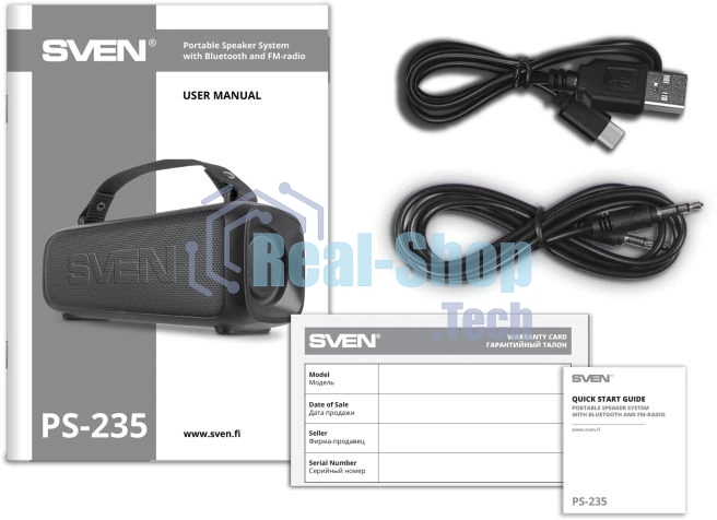 Портативная колонка Sven PS-235 черный 12W 2.0 BT 3600mAh (SV-022075)