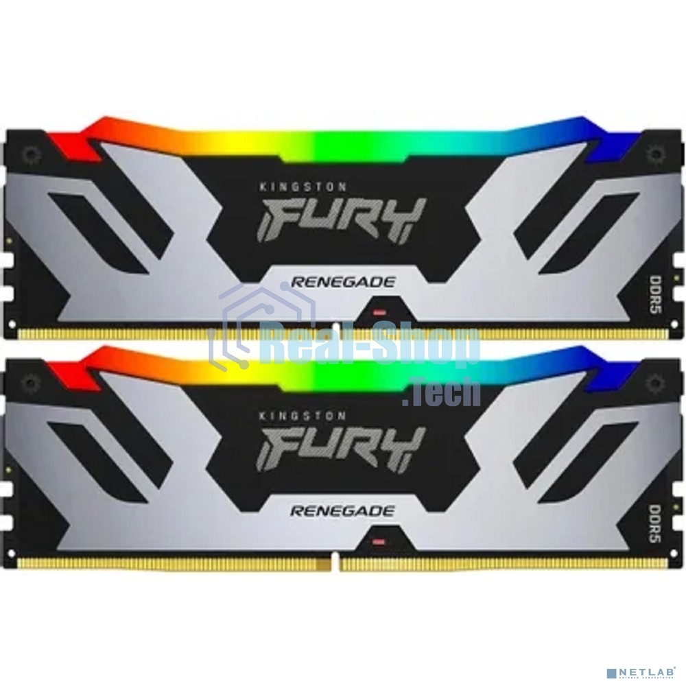 Оперативная память Kingston Fury Renegade, DDR5, 96Gb (2x48Gb), 6400MHz, CL32, DIMM, с радиатором, RGb, серебристый